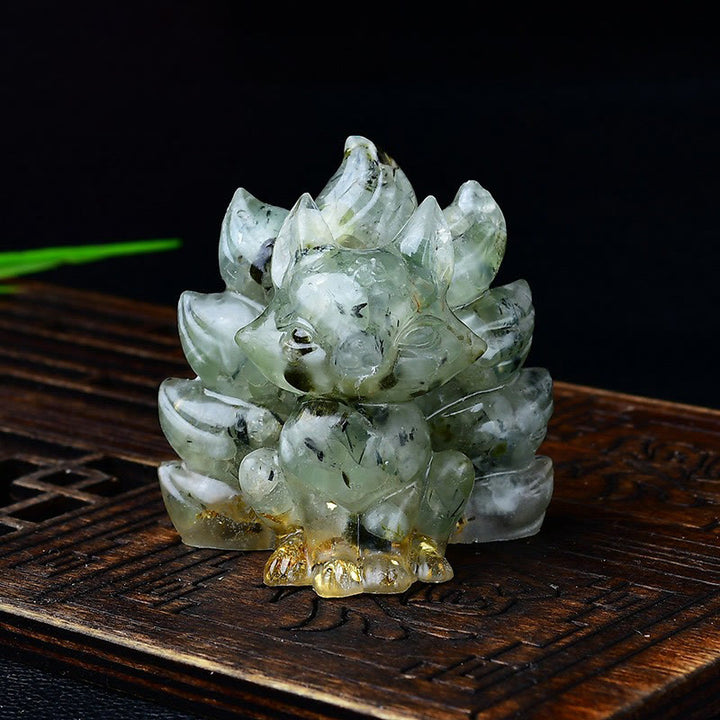 Buddha Stones naturali, vari cristalli, quarzo fragola, ametista, volpe a nove code, protezione, decorazione per la casa