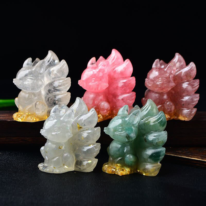 Buddha Stones naturali, vari cristalli, quarzo fragola, ametista, volpe a nove code, protezione, decorazione per la casa