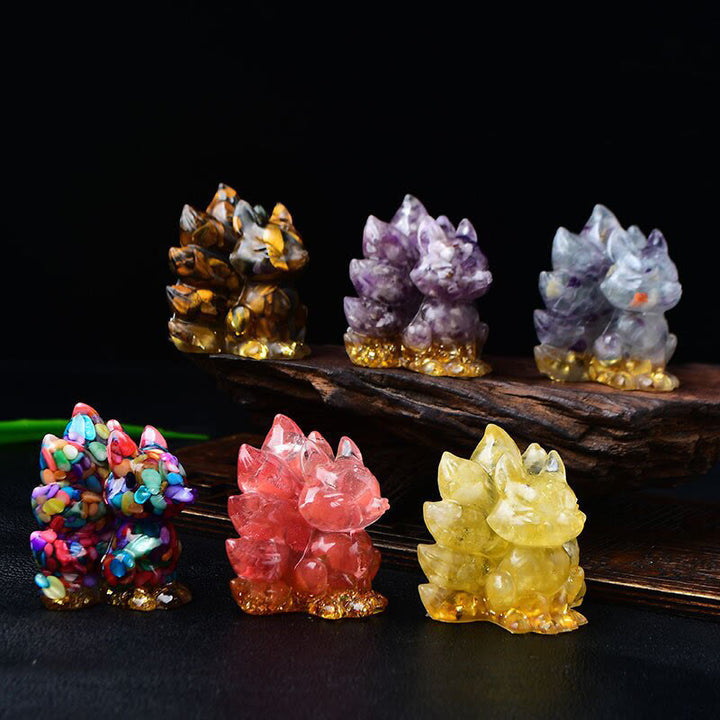 Buddha Stones naturali, vari cristalli, quarzo fragola, ametista, volpe a nove code, protezione, decorazione per la casa