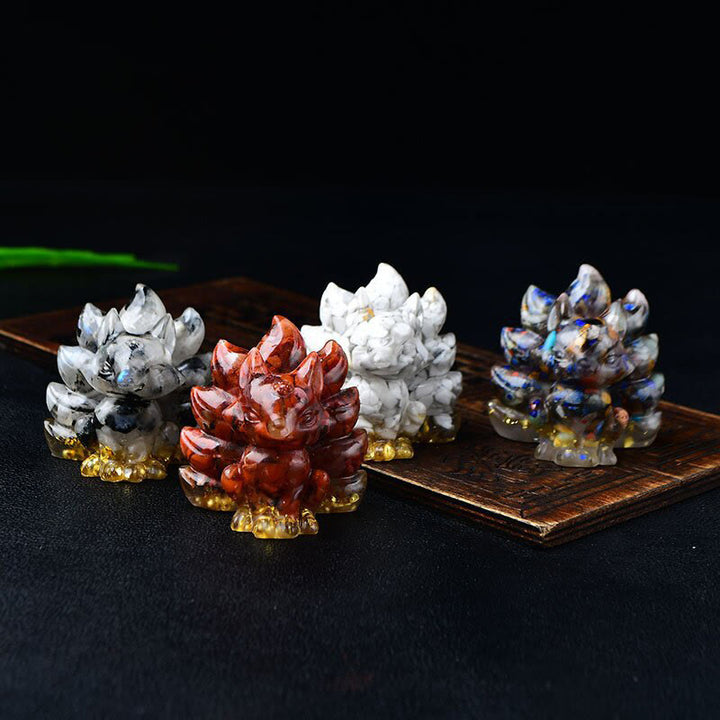 Buddha Stones naturali, vari cristalli, quarzo fragola, ametista, volpe a nove code, protezione, decorazione per la casa