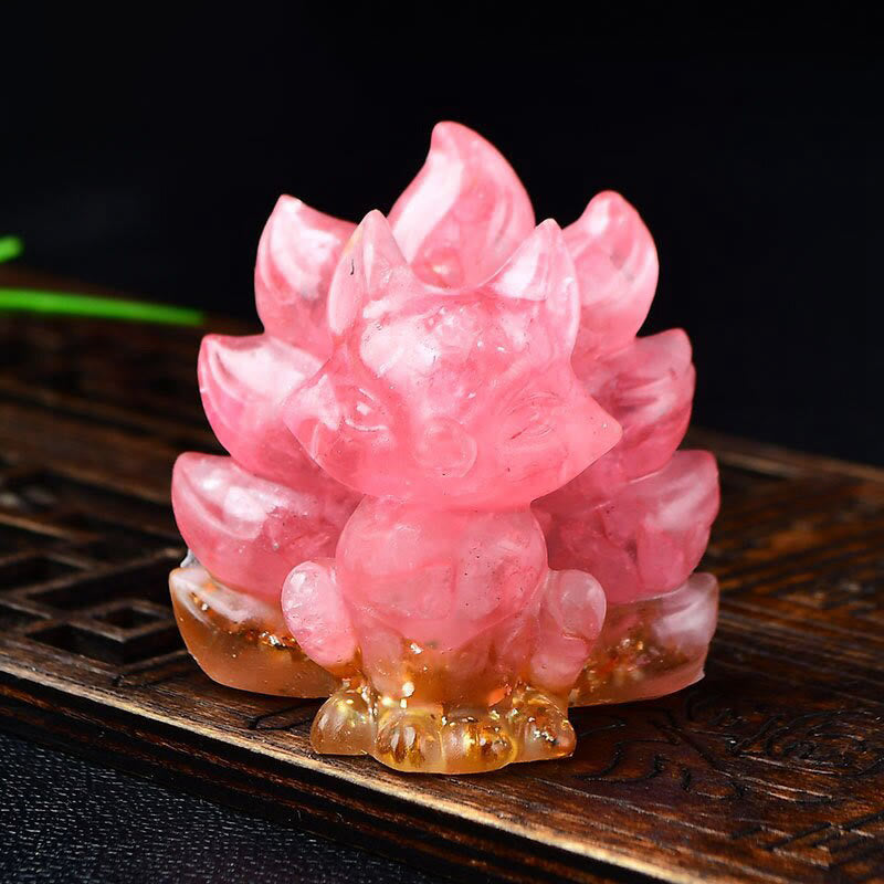 Buddha Stones naturali, vari cristalli, quarzo fragola, ametista, volpe a nove code, protezione, decorazione per la casa