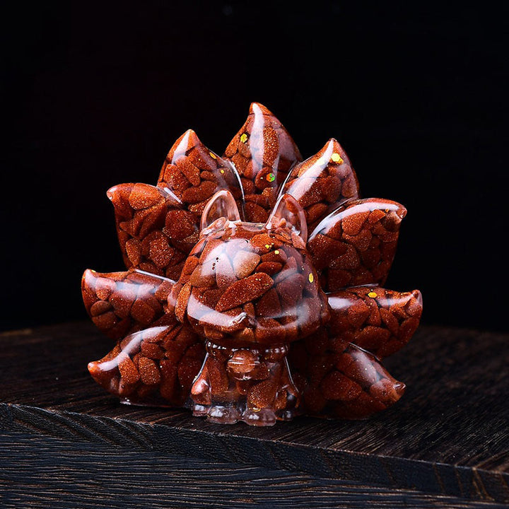 Buddha Stones Piccole Varie Pietre Cristallo Rosa Citrino Ametista Volpe a Nove Code Calore Decorazione per la Casa - Pietra dorata rossa 8,8*6,9*8 cm - image 16