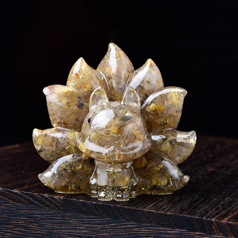 Buddha Stones Piccole Varie Pietre Cristallo Rosa Citrino Ametista Volpe a Nove Code Calore Decorazione per la Casa - Quarzo rutilato dorato 8,8*6,9*8 cm - image 12