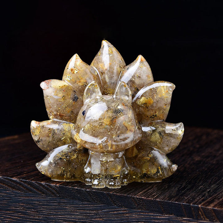 Buddha Stones Piccole Varie Pietre Cristallo Rosa Citrino Ametista Volpe a Nove Code Calore Decorazione per la Casa - Quarzo rutilato dorato 8,8*6,9*8 cm - image 12