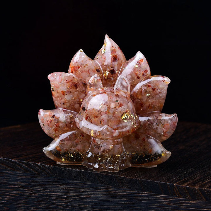 Buddha Stones Piccole Varie Pietre Cristallo Rosa Citrino Ametista Volpe a Nove Code Calore Decorazione per la Casa - Quarzo fragola dorato 8,8*6,9*8 cm - image 11