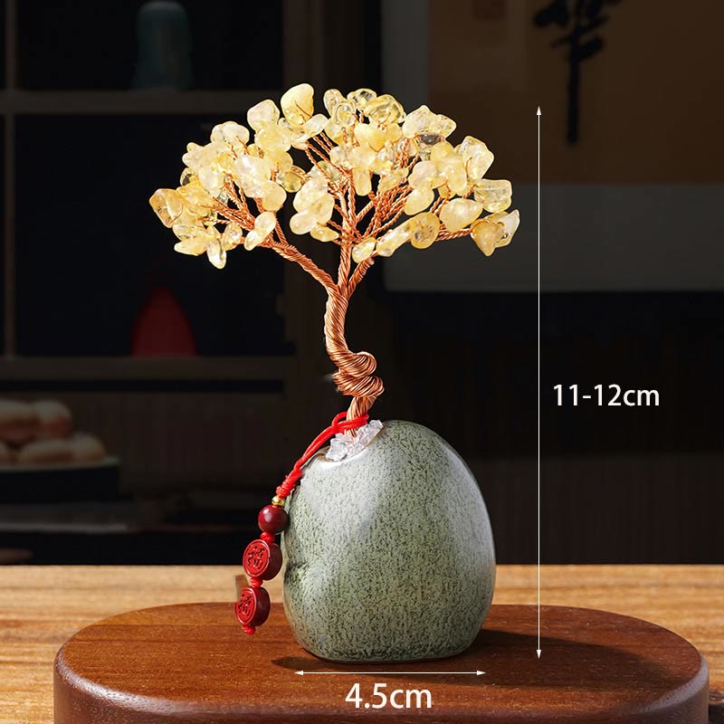 Buddha Stones, Citrino, Ametista, Avventurina verde, Cristallo, Albero, Base in Ceramica, Prosperità, Decorazione per la casa - image 1
