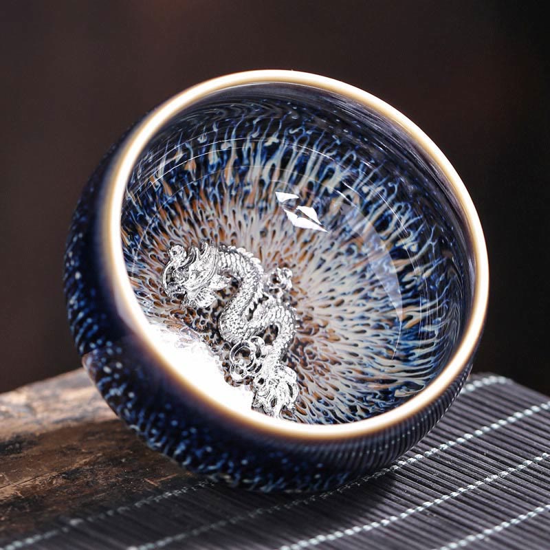 Tazza da tè in ceramica Buddha Stones 12 segni dello zodiaco cinese, realizzata a mano in Cina, motivo: Jianzhan, pesce koi, loto, drago, fenice, tazza da tè Kung Fu, 70 ml