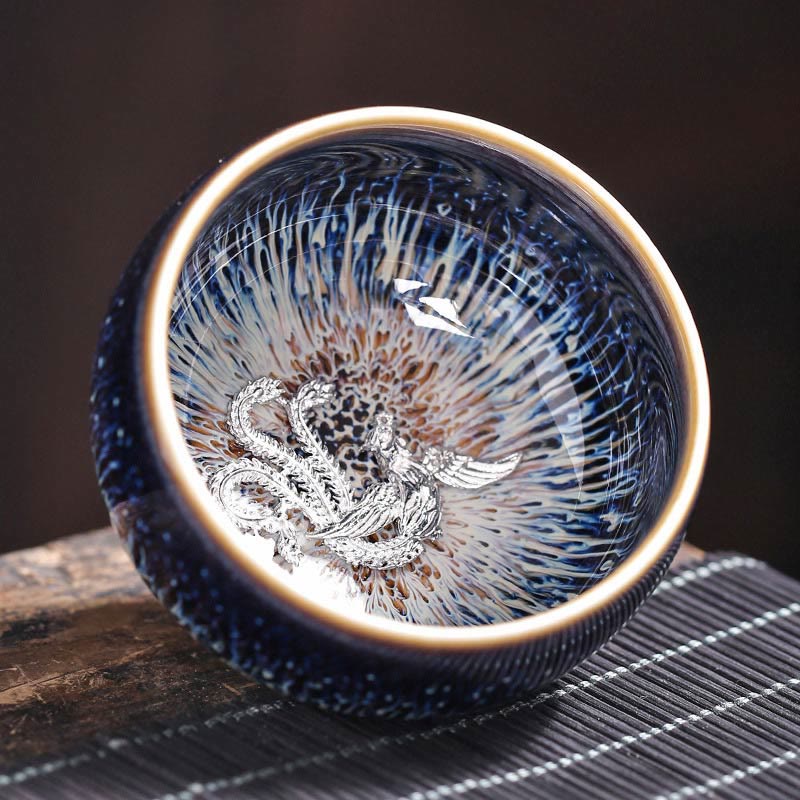 Tazza da tè in ceramica Buddha Stones 12 segni dello zodiaco cinese, realizzata a mano in Cina, motivo: Jianzhan, pesce koi, loto, drago, fenice, tazza da tè Kung Fu, 70 ml