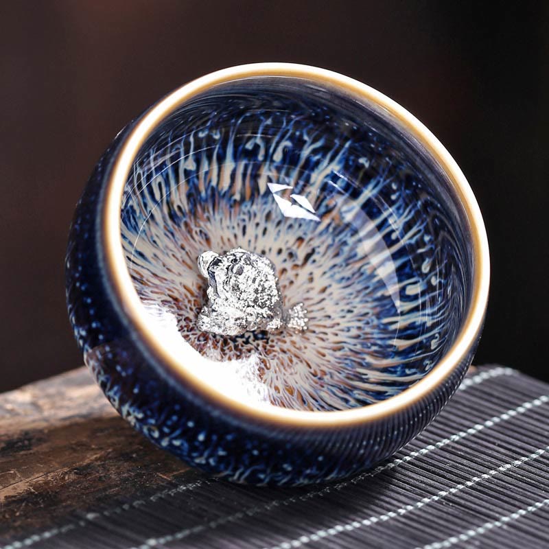 Tazza da tè in ceramica Buddha Stones 12 segni dello zodiaco cinese, realizzata a mano in Cina, motivo: Jianzhan, pesce koi, loto, drago, fenice, tazza da tè Kung Fu, 70 ml
