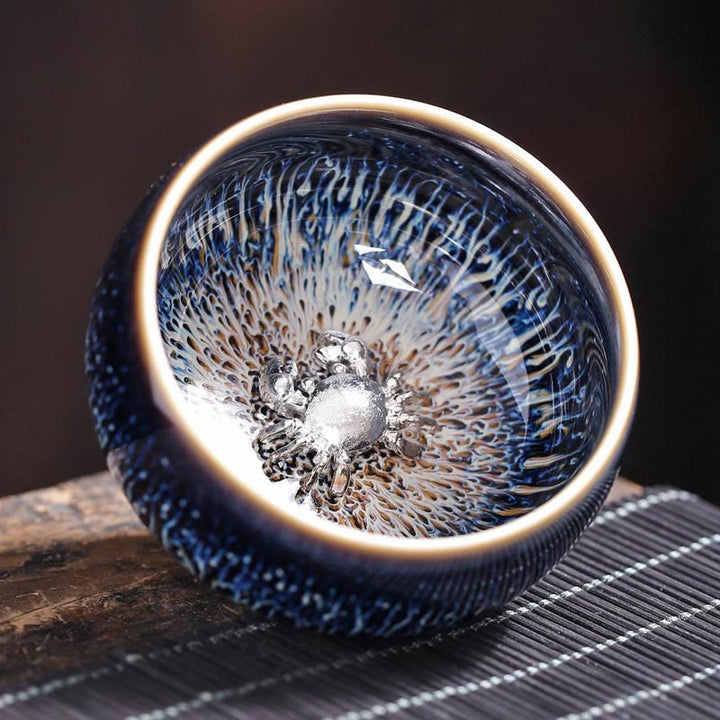 Tazza da tè in ceramica Buddha Stones 12 segni dello zodiaco cinese, realizzata a mano in Cina, motivo: Jianzhan, pesce koi, loto, drago, fenice, tazza da tè Kung Fu, 70 ml - Granchio 7,2 cm*4,2 cm*70 ml - image 13