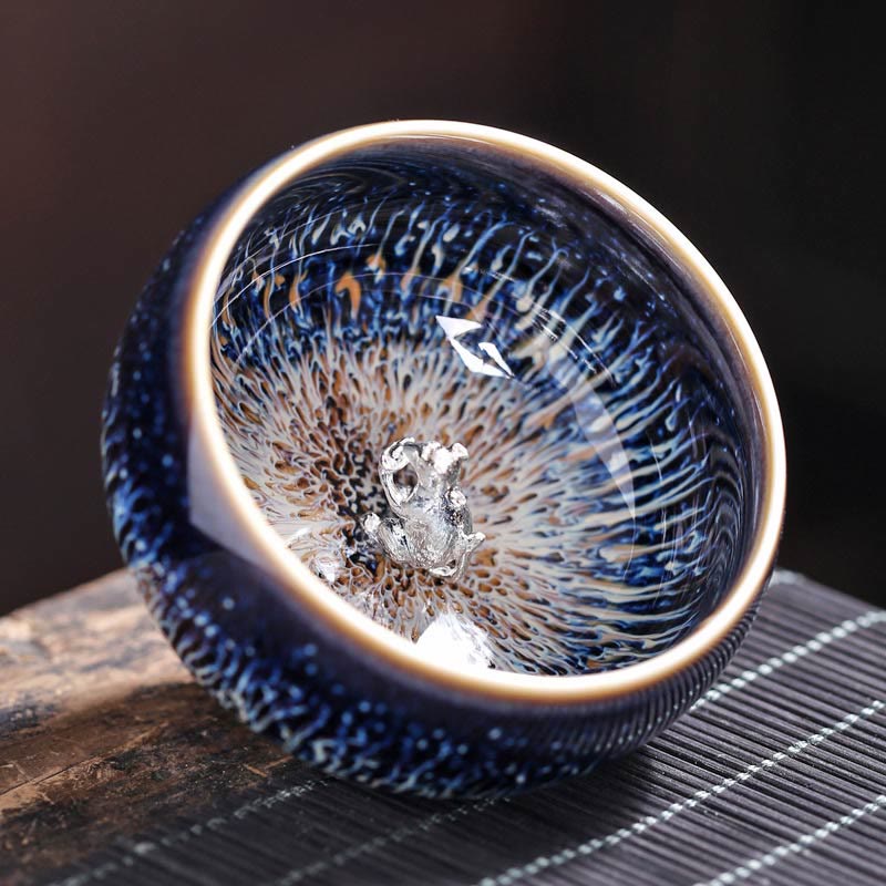 Tazza da tè in ceramica Buddha Stones 12 segni dello zodiaco cinese, realizzata a mano in Cina, motivo: Jianzhan, pesce koi, loto, drago, fenice, tazza da tè Kung Fu, 70 ml