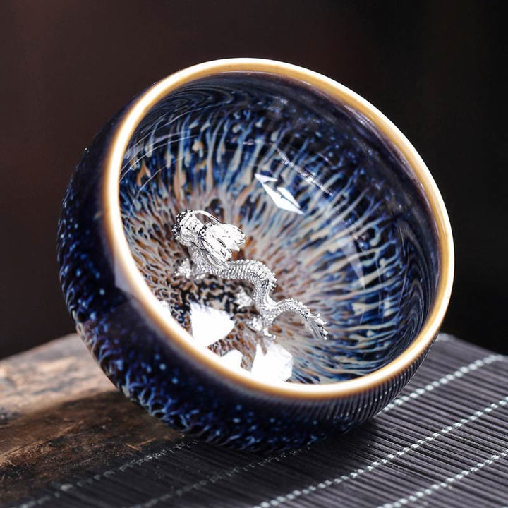 Tazza da tè in ceramica Buddha Stones 12 segni dello zodiaco cinese, realizzata a mano in Cina, motivo: Jianzhan, pesce koi, loto, drago, fenice, tazza da tè Kung Fu, 70 ml