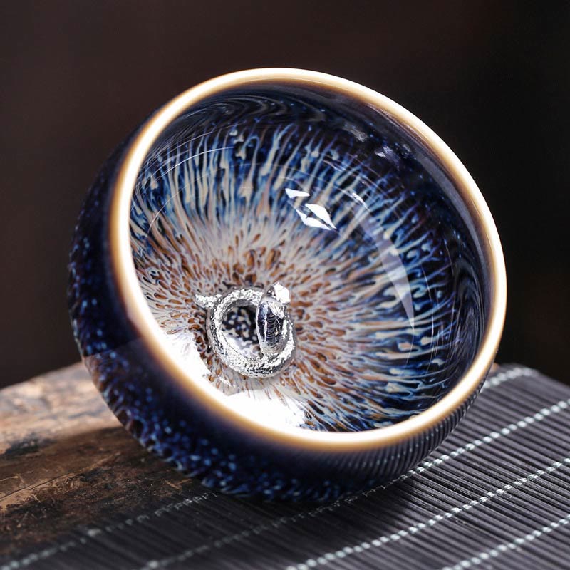 Tazza da tè in ceramica Buddha Stones 12 segni dello zodiaco cinese, realizzata a mano in Cina, motivo: Jianzhan, pesce koi, loto, drago, fenice, tazza da tè Kung Fu, 70 ml