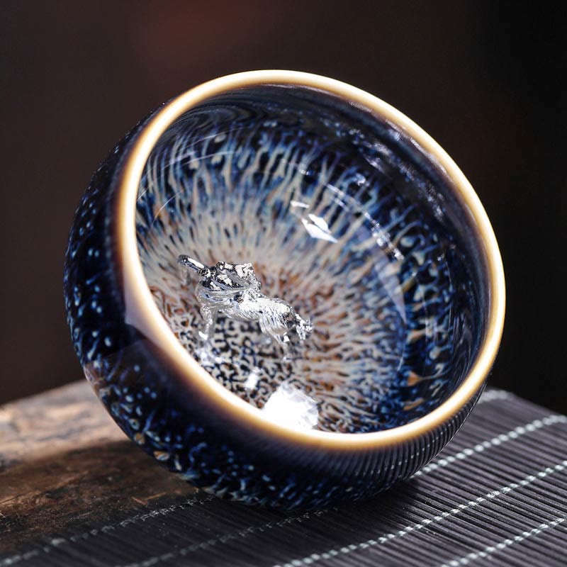 Tazza da tè in ceramica Buddha Stones 12 segni dello zodiaco cinese, realizzata a mano in Cina, motivo: Jianzhan, pesce koi, loto, drago, fenice, tazza da tè Kung Fu, 70 ml