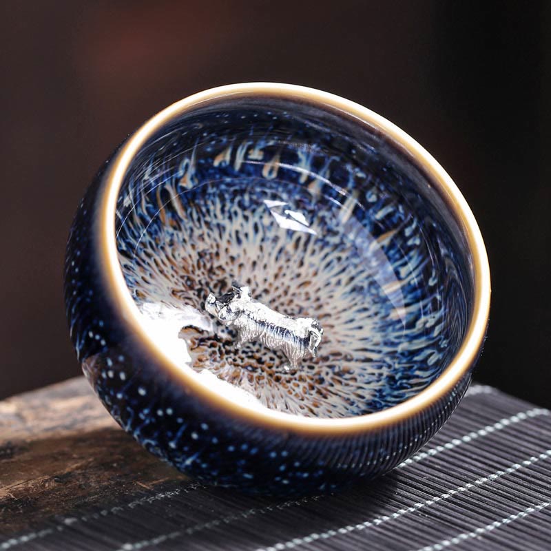 Tazza da tè in ceramica Buddha Stones 12 segni dello zodiaco cinese, realizzata a mano in Cina, motivo: Jianzhan, pesce koi, loto, drago, fenice, tazza da tè Kung Fu, 70 ml