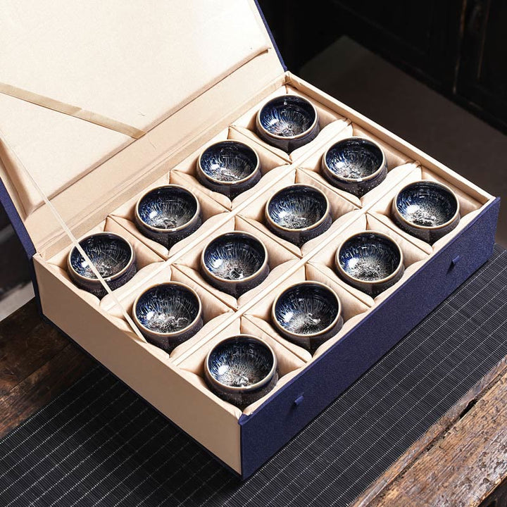 Tazza da tè in ceramica Buddha Stones 12 segni dello zodiaco cinese, realizzata a mano in Cina, motivo: Jianzhan, pesce koi, loto, drago, fenice, tazza da tè Kung Fu, 70 ml