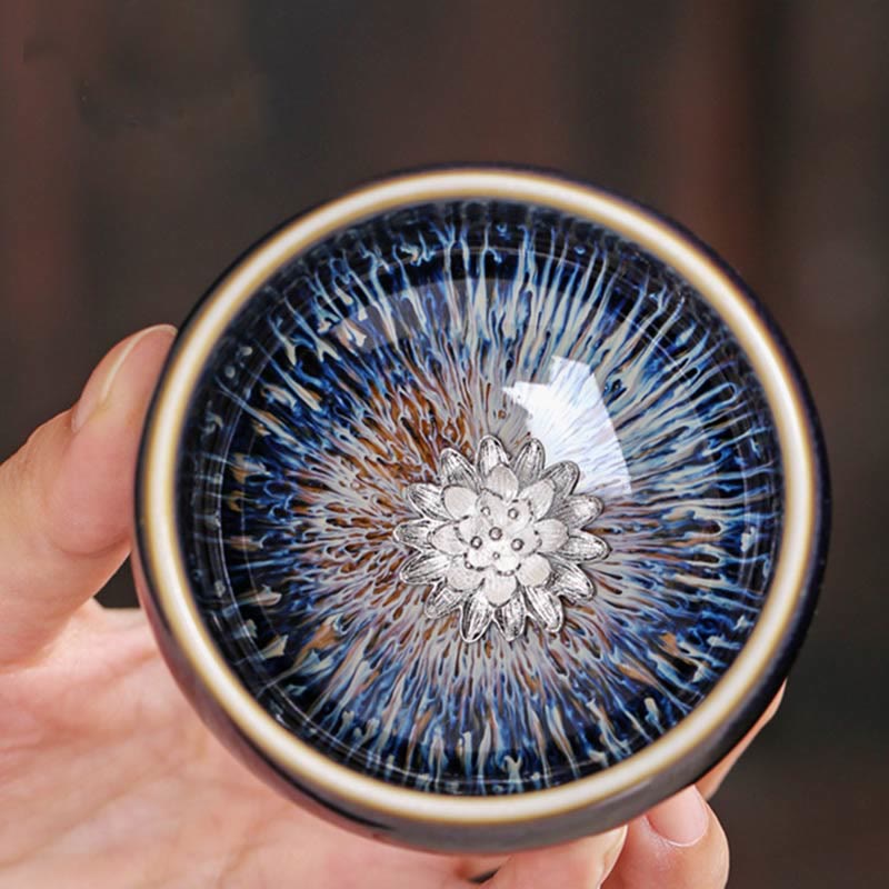 Tazza da tè in ceramica Buddha Stones 12 segni dello zodiaco cinese, realizzata a mano in Cina, motivo: Jianzhan, pesce koi, loto, drago, fenice, tazza da tè Kung Fu, 70 ml