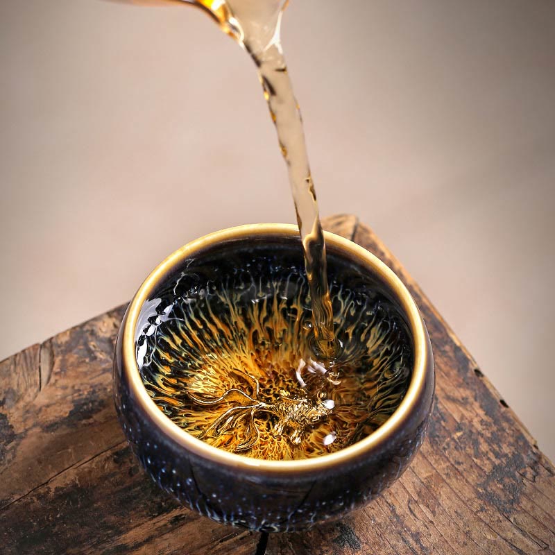 Tazza da tè in ceramica Buddha Stones 12 segni dello zodiaco cinese, realizzata a mano in Cina, motivo: Jianzhan, pesce koi, loto, drago, fenice, tazza da tè Kung Fu, 70 ml