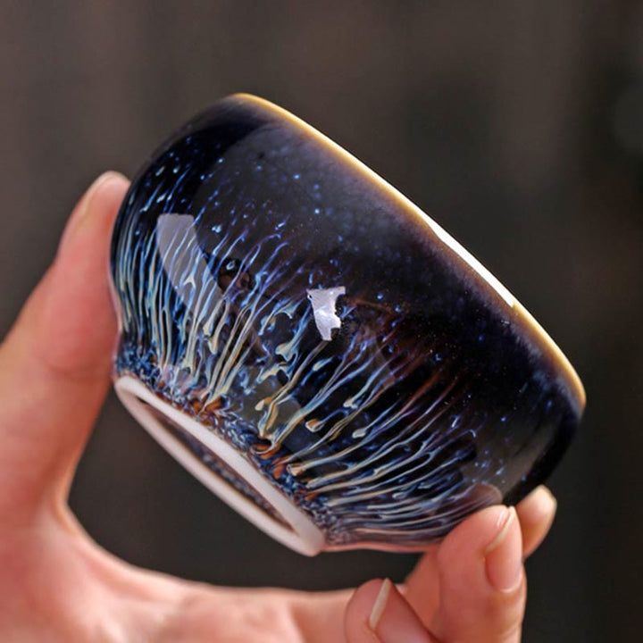 Tazza da tè in ceramica Buddha Stones 12 segni dello zodiaco cinese, realizzata a mano in Cina, motivo: Jianzhan, pesce koi, loto, drago, fenice, tazza da tè Kung Fu, 70 ml - image 4