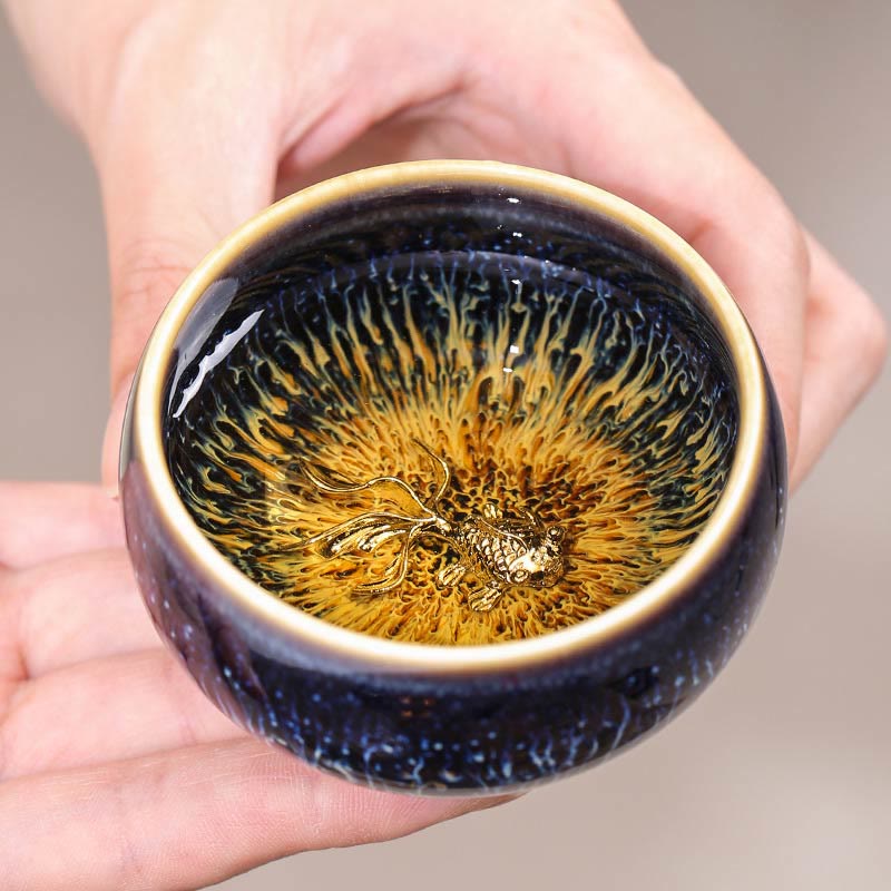 Tazza da tè in ceramica Buddha Stones 12 segni dello zodiaco cinese, realizzata a mano in Cina, motivo: Jianzhan, pesce koi, loto, drago, fenice, tazza da tè Kung Fu, 70 ml