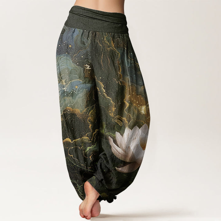 Pantaloni harem da donna con elastico in vita, modello casual, motivo Buddha Stones Lotus Starry Sky Clouds - image 7