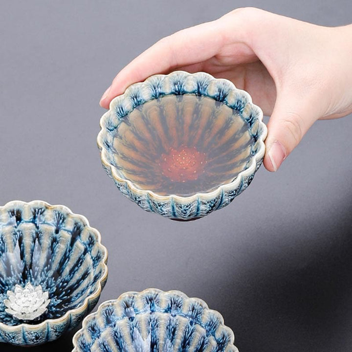 Tazza da tè in ceramica di loto Jianzhan cinese fatta a mano, piccola, motivo Buddha Stones, tazza da tè Kung Fu da 80 ml