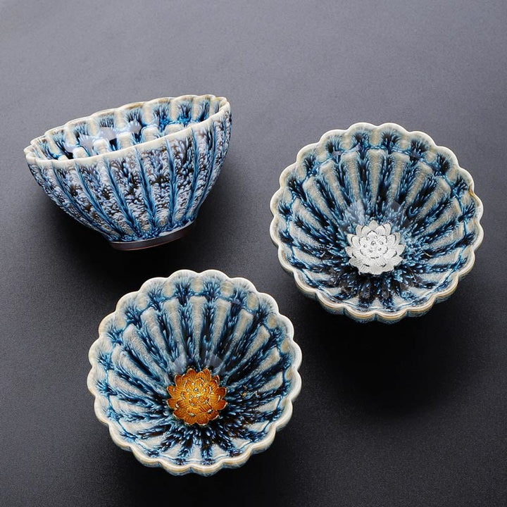 Tazza da tè in ceramica di loto Jianzhan cinese fatta a mano, piccola, motivo Buddha Stones, tazza da tè Kung Fu da 80 ml