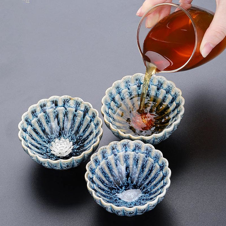 Tazza da tè in ceramica di loto Jianzhan cinese fatta a mano, piccola, motivo Buddha Stones, tazza da tè Kung Fu da 80 ml