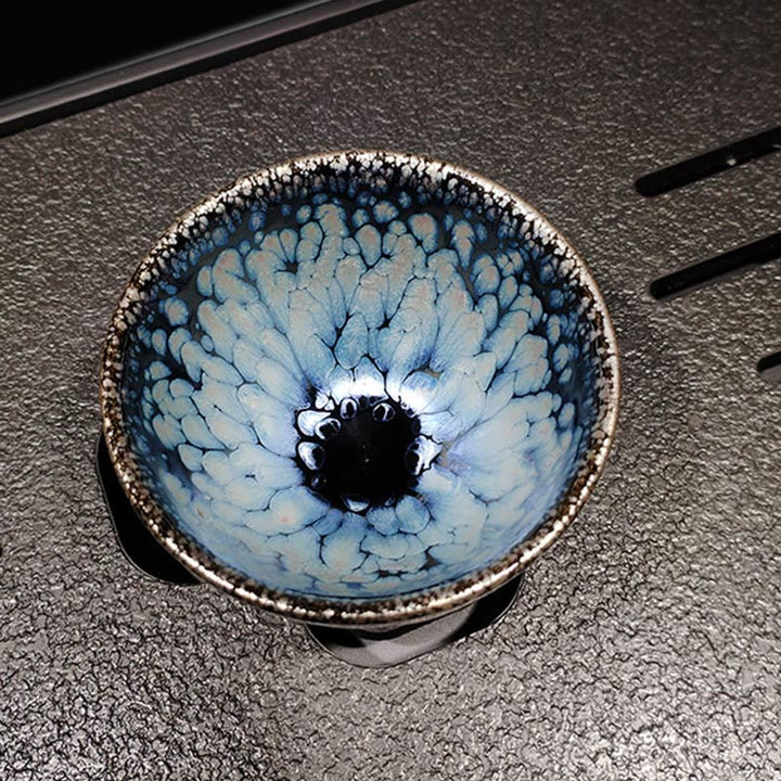 Tazza da tè in ceramica Jianzhan blu con macchie cinesi fatte a mano, motivo Buddha Stones , Tenmoku Kung Fu, 150 ml