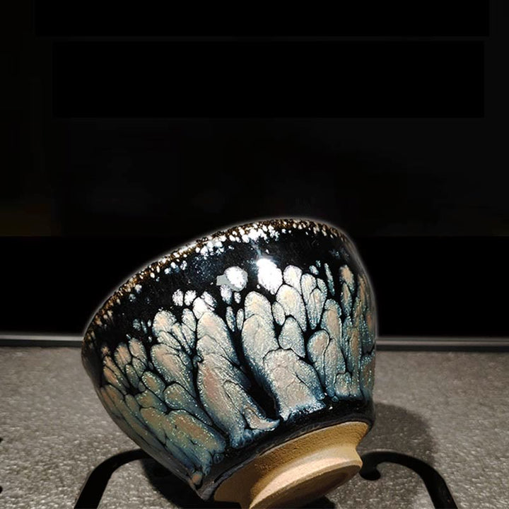 Tazza da tè in ceramica Jianzhan blu con macchie cinesi fatte a mano, motivo Buddha Stones , Tenmoku Kung Fu, 150 ml