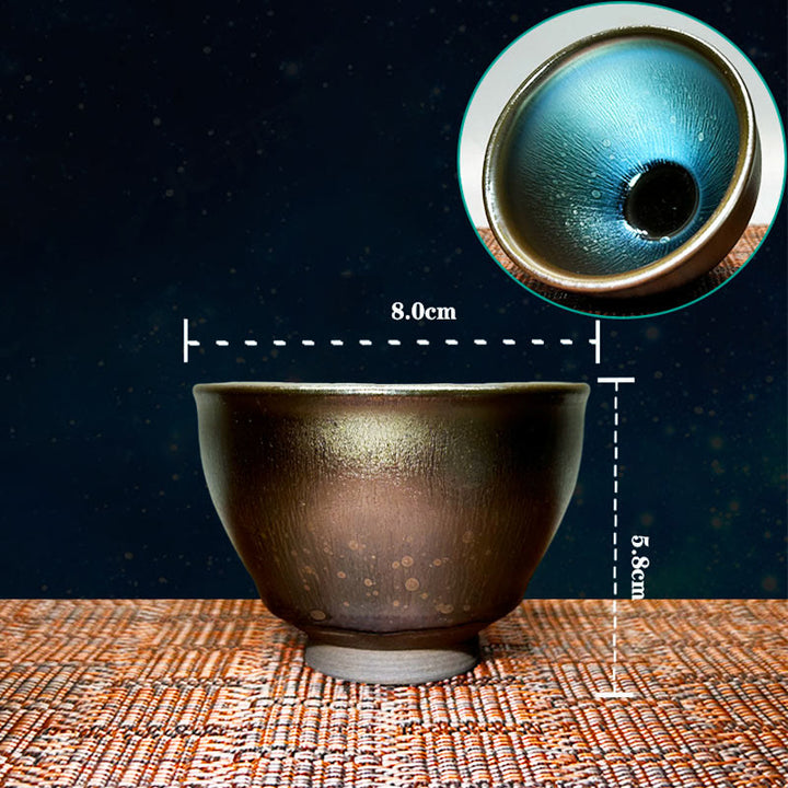 Tazza da tè in ceramica con motivo a gocce di olio Jianzhan cinese fatto a mano con Buddha Stones, tazza da tè Tenmoku Kung Fu da 150 ml