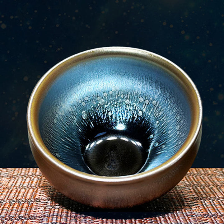 Tazza da tè in ceramica con motivo a gocce di olio Jianzhan cinese fatto a mano con Buddha Stones, tazza da tè Tenmoku Kung Fu da 150 ml