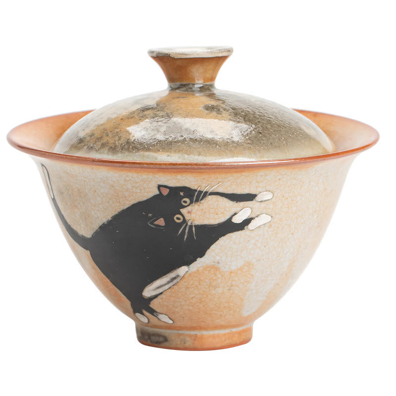 Tazza da tè Gaiwan in ceramica con motivo a gatto, motivo Buddha Stones, con coperchio, 130 ml - image 11