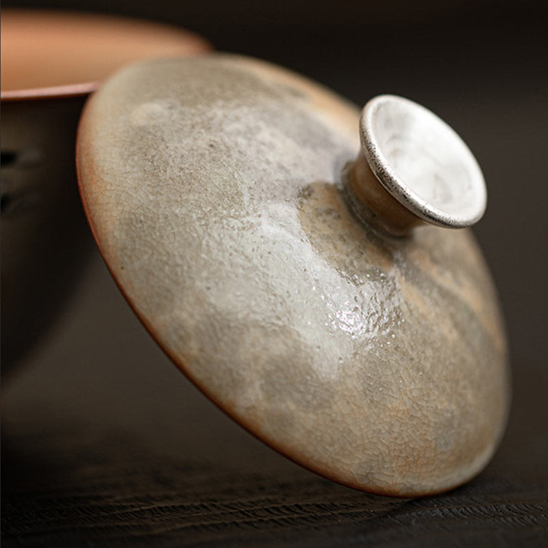 Tazza da tè Gaiwan in ceramica con motivo a gatto, motivo Buddha Stones, con coperchio, 130 ml - image 3