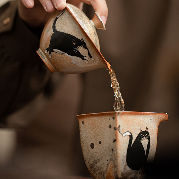 Tazza da tè Gaiwan in ceramica con motivo a gatto, motivo Buddha Stones, con coperchio, 130 ml - image 9