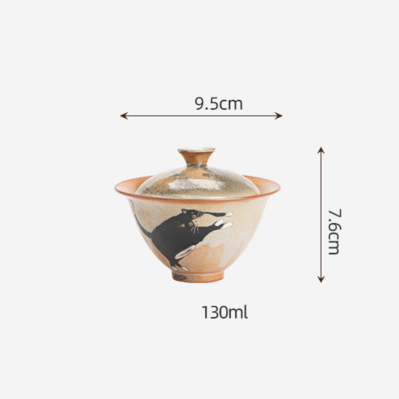 Tazza da tè Gaiwan in ceramica con motivo a gatto, motivo Buddha Stones, con coperchio, 130 ml - image 12