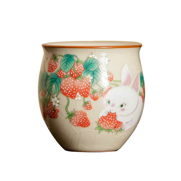 Tazza da tè Kung Fu con coniglio e fragola Buddha Stones, piccola, 90 ml, con scatola regalo