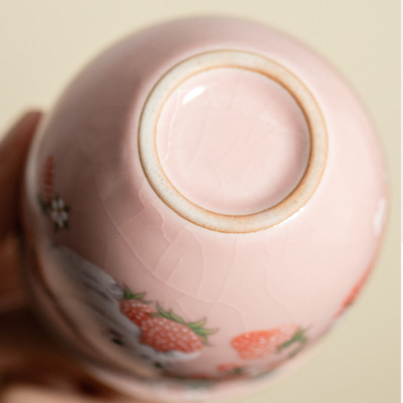 Tazza da tè Kung Fu con coniglio e fragola Buddha Stones, piccola, 90 ml, con scatola regalo