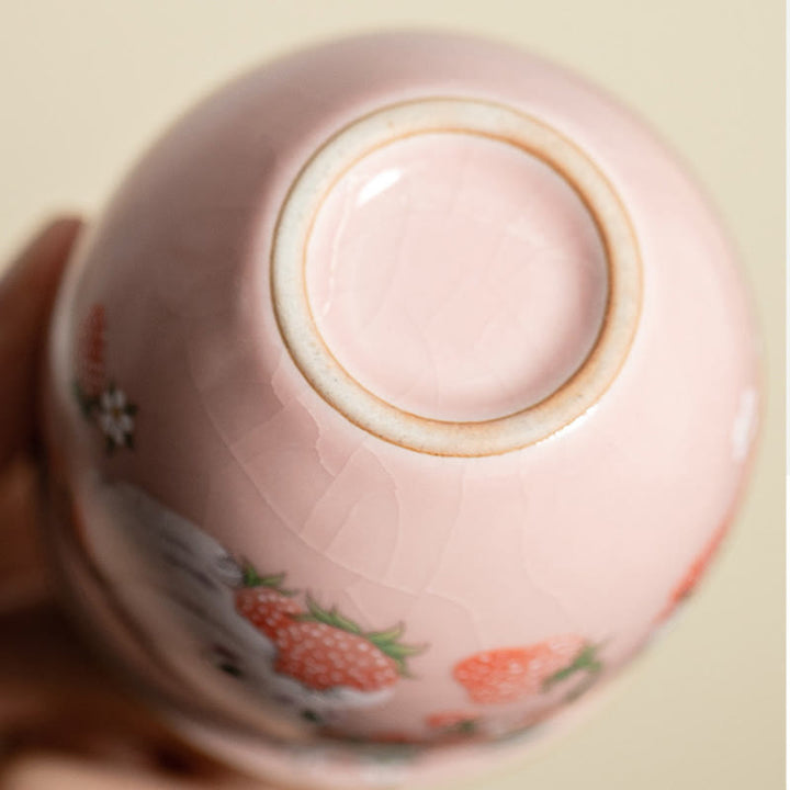 Tazza da tè Kung Fu con coniglio e fragola Buddha Stones, piccola, 90 ml, con scatola regalo