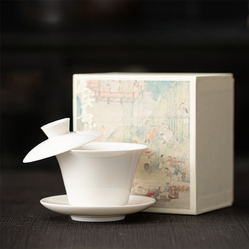Tazza da tè e piattino in ceramica Dunhuang Gaiwan Sancai Kung Fu con coperchio, confezione regalo da 180 ml, Buddha Stones Thangka Dragon Buddha