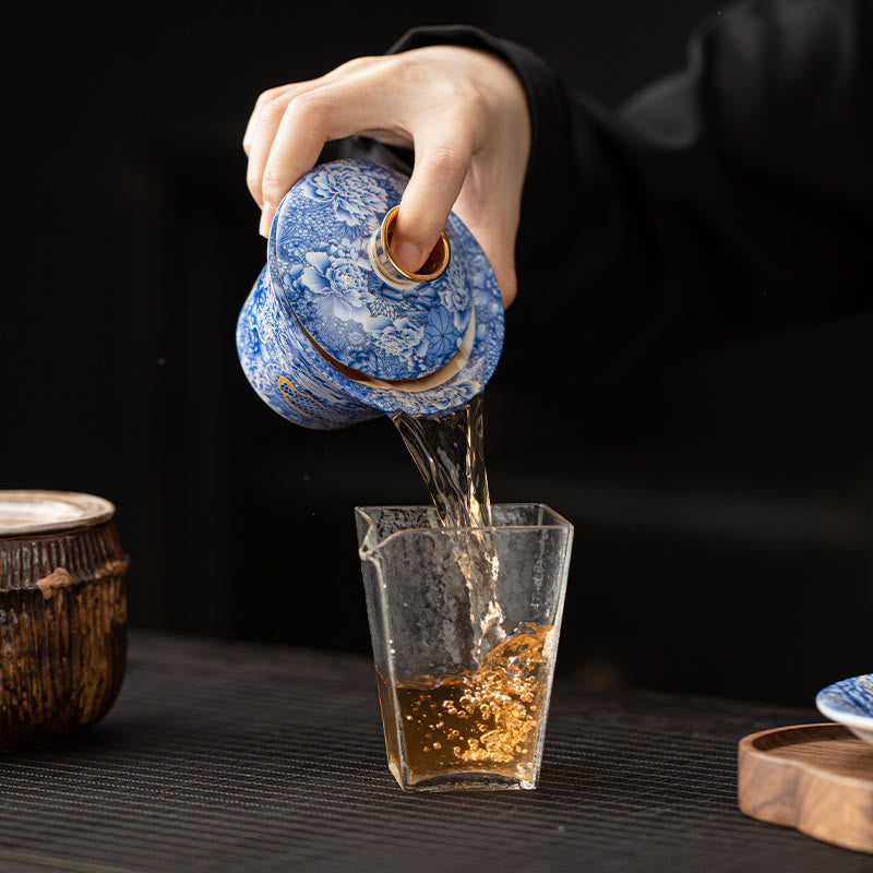 Tazza da tè e piattino in ceramica Dunhuang Gaiwan Sancai Kung Fu con coperchio, confezione regalo da 180 ml, Buddha Stones Thangka Dragon Buddha