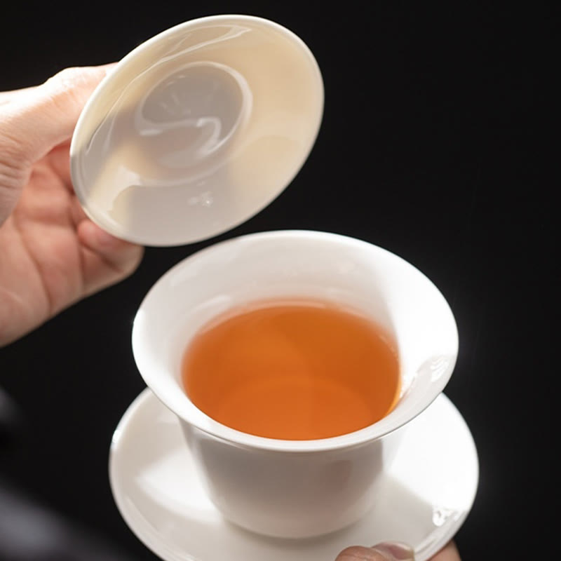 Tazza da tè e piattino in ceramica Dunhuang Gaiwan Sancai Kung Fu con coperchio, confezione regalo da 180 ml, Buddha Stones Thangka Dragon Buddha