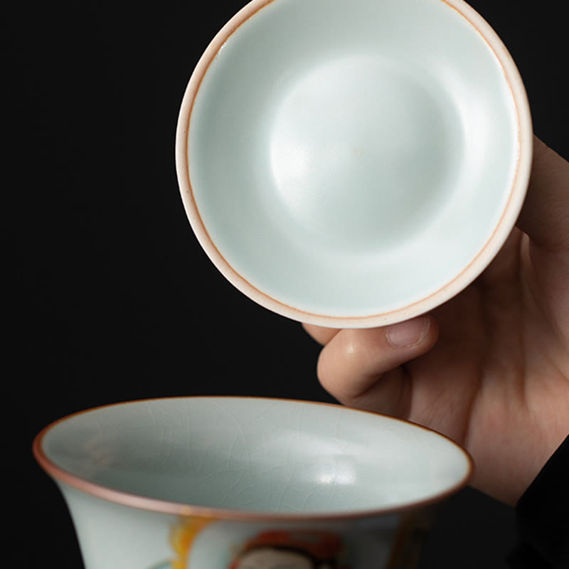 Tazza da tè e piattino in ceramica Dunhuang Gaiwan Sancai Kung Fu con coperchio, confezione regalo da 180 ml, Buddha Stones Thangka Dragon Buddha