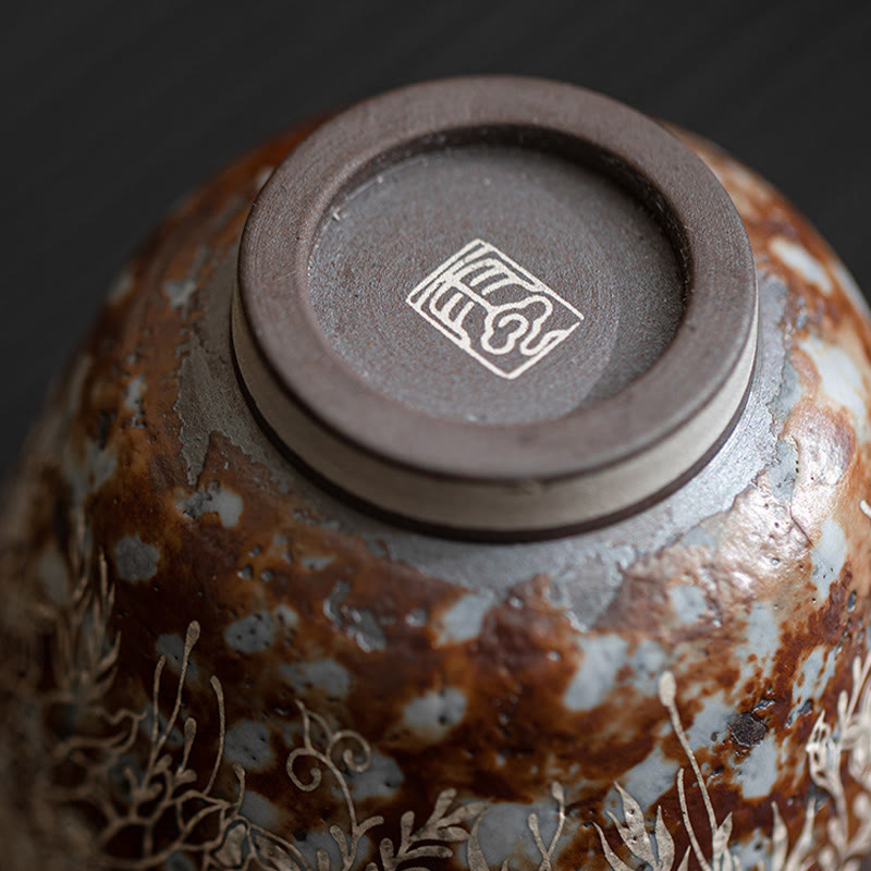 Tazza da tè Kung Fu Buddha Stones e fiori marroni in piena fioritura, 100 ml, con scatola regalo