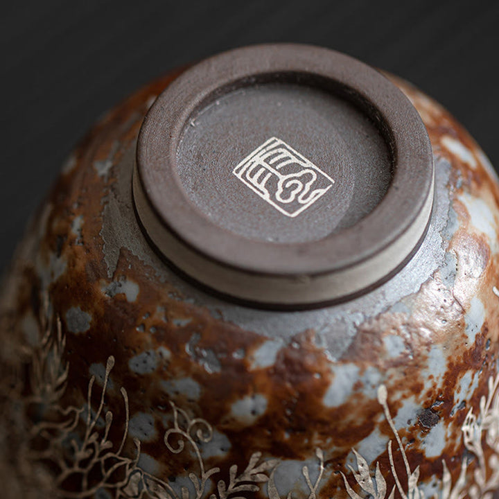 Tazza da tè Kung Fu Buddha Stones e fiori marroni in piena fioritura, 100 ml, con scatola regalo