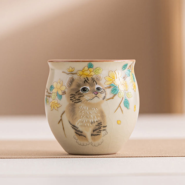 Tazza da tè Kung Fu Buddha Stones, gatto carino, fiori gialli e coniglio - Gatto 5,9 cm*5,7 cm*90 ml - image 12