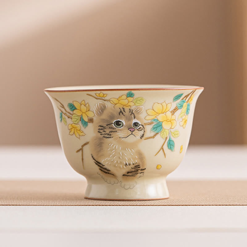 Tazza da tè Kung Fu Buddha Stones, gatto carino, fiori gialli e coniglio - Gatto 7,6 cm*5,5 cm*70 ml - image 17