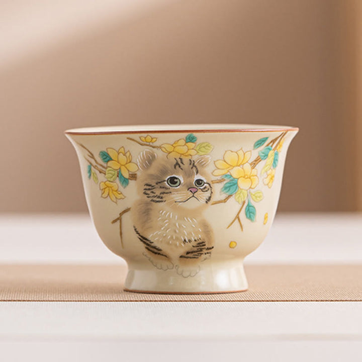 Tazza da tè Kung Fu Buddha Stones, gatto carino, fiori gialli e coniglio - Gatto 7,6 cm*5,5 cm*70 ml - image 17