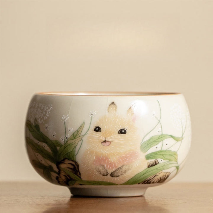 Tazza da tè Kung Fu Buddha Stones, gatto carino, fiori gialli e coniglio - Coniglio 7,6 cm*4,8 cm*160 ml - image 19