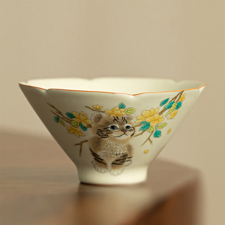 Tazza da tè Kung Fu Buddha Stones, gatto carino, fiori gialli e coniglio - Gatto 10,2 cm*5,3 cm*120 ml - image 20